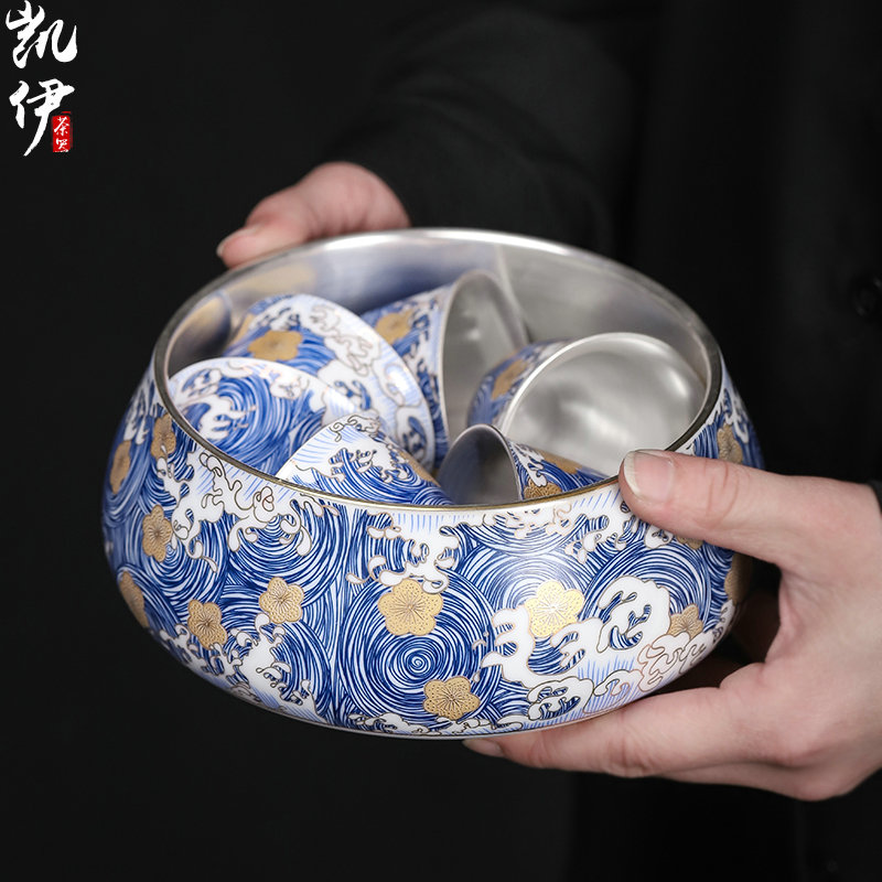 Colored enamel coppering. As silver 999 large tea wash to kung fu tea cups of hot washing cylinder jingdezhen ceramic tea set with parts