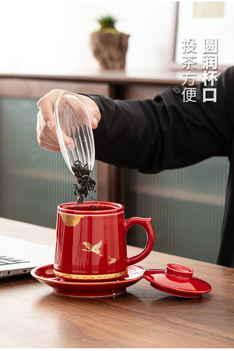 Tasted silver gilding office glass ceramic cup with cover filter office separation large silver cup tea tea cup