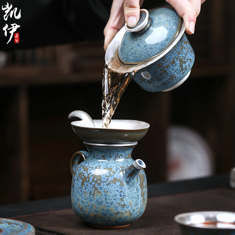 Taiwan floating cui aquamarine ceramic tureen large coppering. As silver tea cups three bowl bowl of kung fu suit household