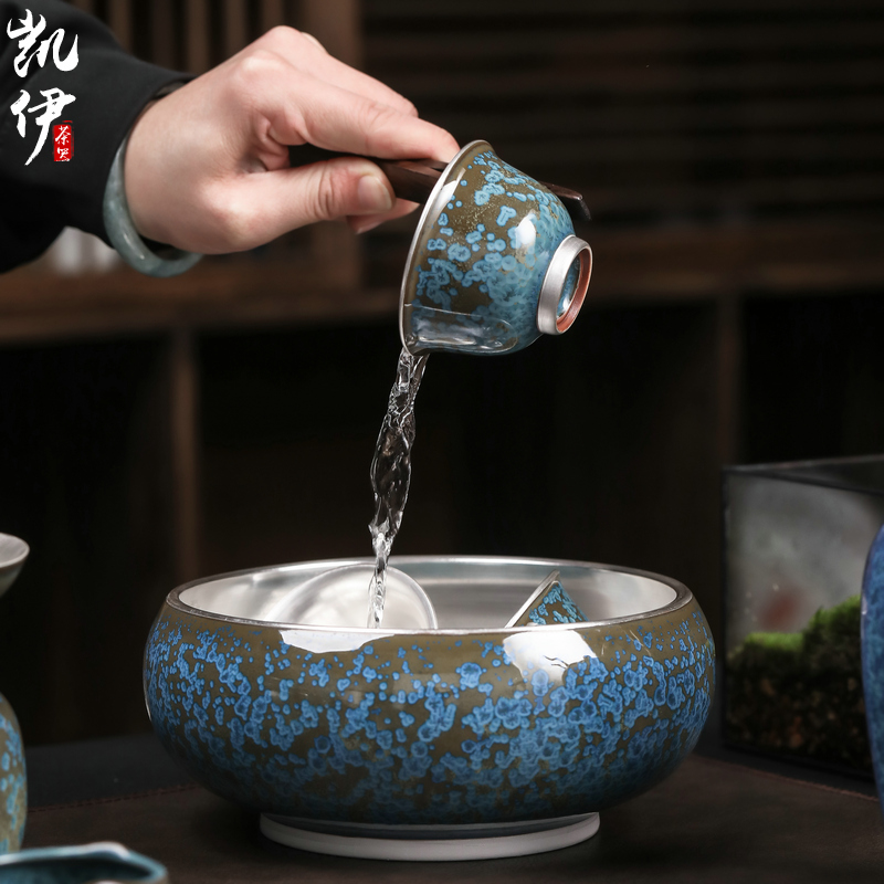Taiwan floating cui aquamarine ceramic tea wash to wash large cup writing brush washer tea in hot water jar barrel parts tea sets