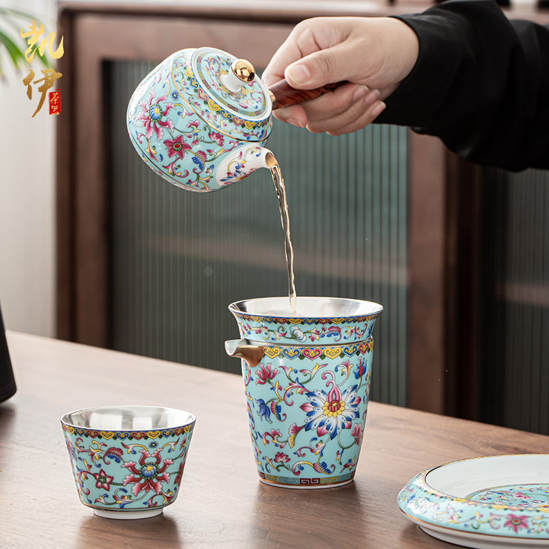 Colored enamel shamrock coppering. As silver, silver cup tea set jingdezhen ceramic kung fu tea tea tea set silver cup