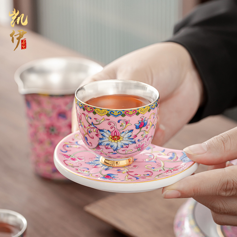 Pure silver colored enamel coppering. As kung fu tea set of a complete set of jingdezhen ceramic tureen tea teapot silver cup