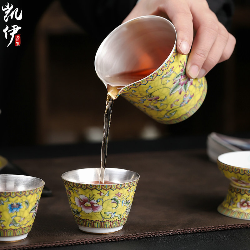 Colored enamel royal Huang Liu, a silver cup kung fu tea set jingdezhen ceramic household silver tureen tea tea set