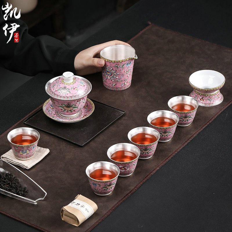 Silver colored enamel rouge powder coppering. As kung fu tea set jingdezhen ceramic coppering. As Silver cup coppering. As Silver tureen Silver cup
