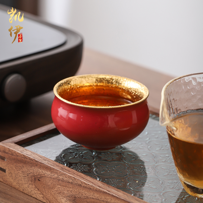 Red glaze ceramic gold up large sample tea cup single cup five lines of a cup of tea cups light bowl masters cup