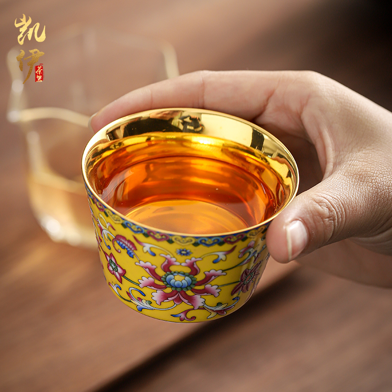 Colored enamel gold aloes cup sample tea cup kunfu tea master cup of tea tea cup single ceramic cups marigold