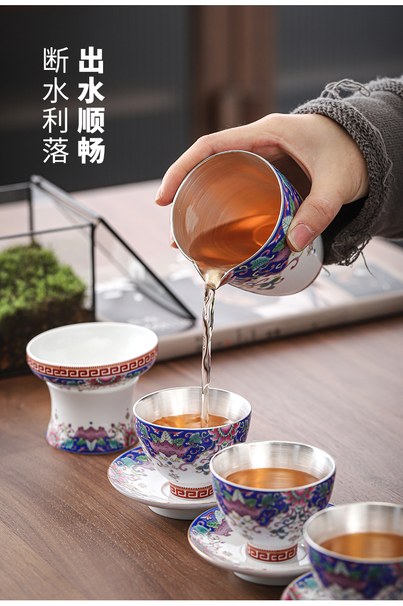 Butterfly flower is tasted silver gilding kung fu tea sets jingdezhen ceramic tea set silver home office tea tureen gifts
