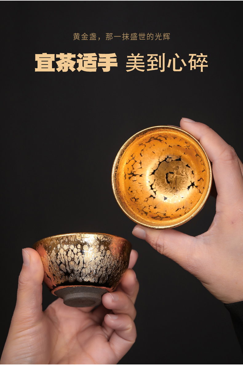 Build light oil droplets kung fu tea set tea set gold yellow marigold gold tea tureen suit with 24 k gold cup