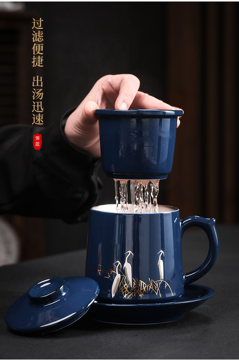 Ji 999 office blue Bai Luliu silver cups of tea silver cups of jingdezhen ceramic cup to ultimately responds a cup of tea cups