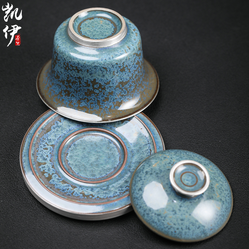Taiwan floating cui aquamarine ceramic tureen large coppering. As silver tea cups three bowl bowl of kung fu suit household