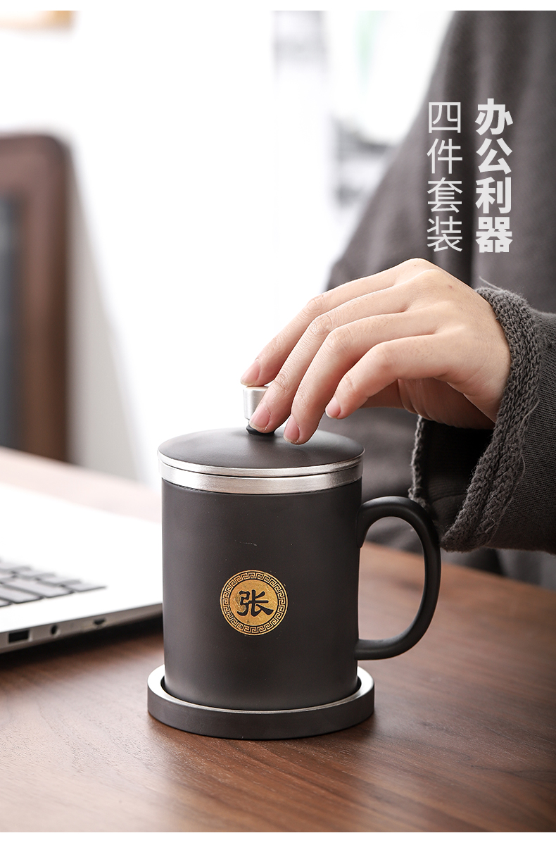 Tasted silver gilding office cup ceramic cup with cover filter office high - capacity custom lettering tea cup silver cup