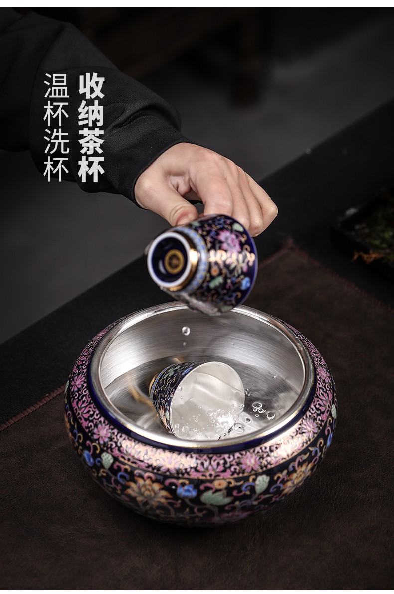 Rich large colored enamel coppering. As 999 silver palace tea wash tea accessories water wash to writing brush washer meng jingdezhen ceramic cup