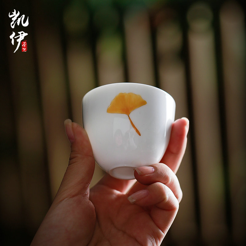 Kate hand - made white porcelain cup sample tea cup under the glaze color cup individual cup tea cup of tea, green tea cup