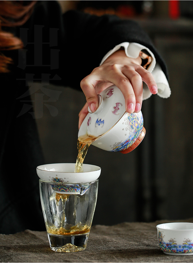 Colored enamel kung fu tea set gift tureen masters cup ceramic cups home office of a complete set of tea sets