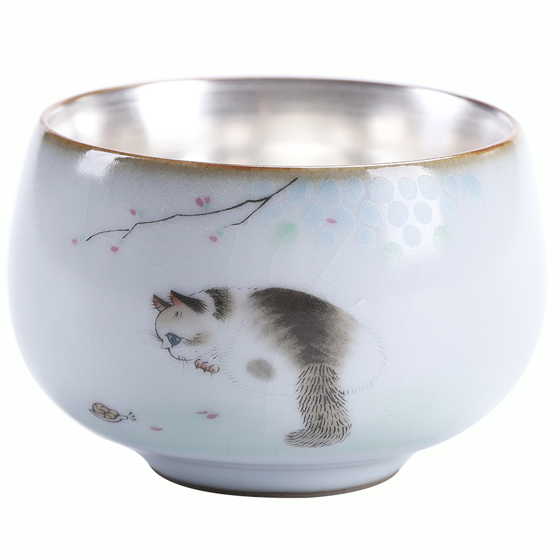 Tasted silver gilding on your up hand - made master cup sample tea cup of jingdezhen ceramic cat kung fu tea set silver cup tea cups