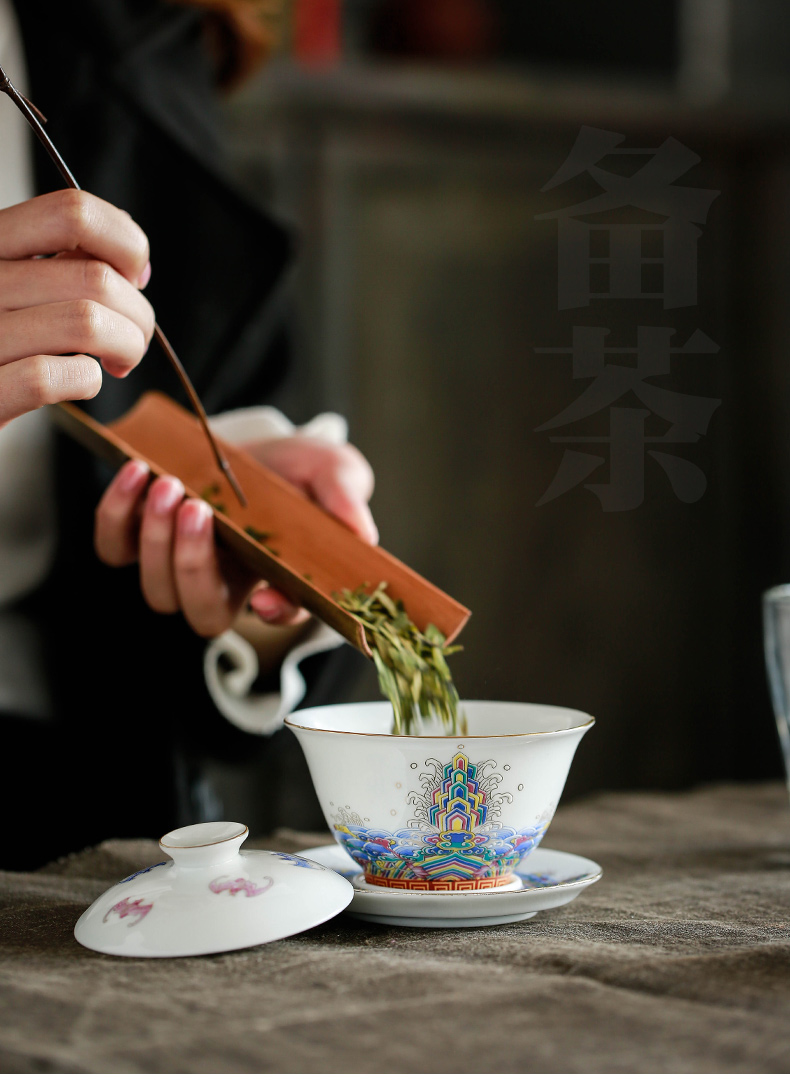 Colored enamel kung fu tea set gift tureen masters cup ceramic cups home office of a complete set of tea sets