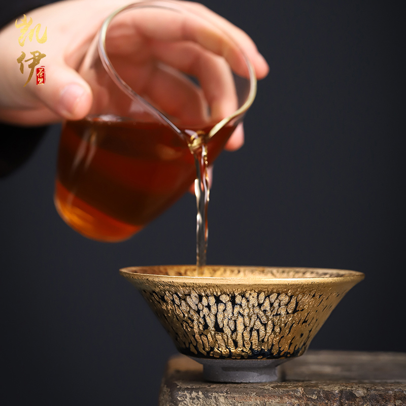 Zeng, Guangxu 24 k jinzhan building light sample tea cup full manual temmoku up ceramic cups large master cup of tea