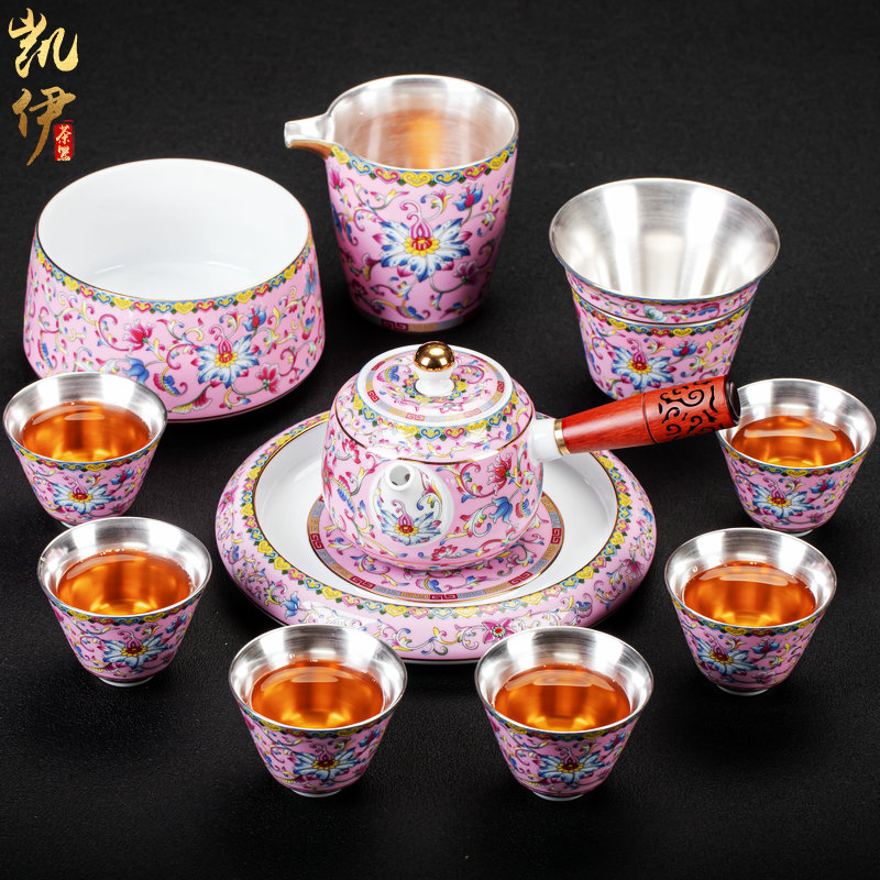 Pure silver colored enamel coppering. As kung fu tea set side teapot tea tea tea cup silver cup ceramic package