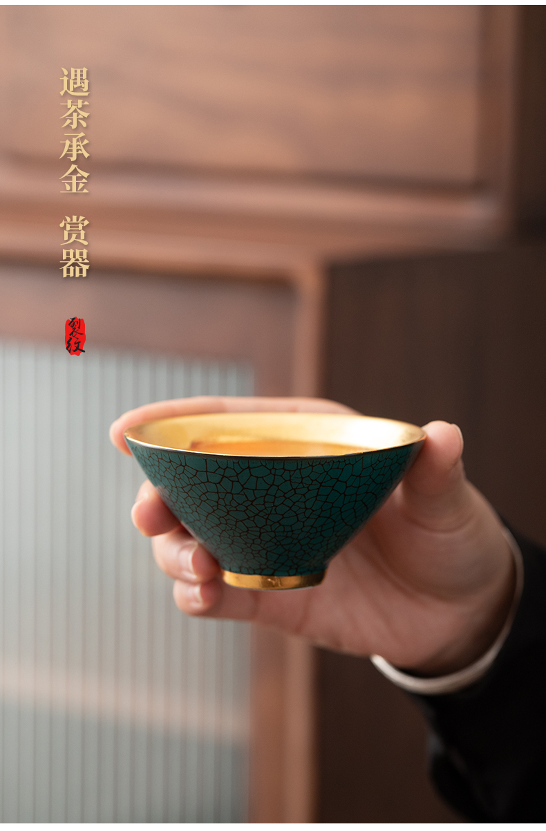 Gold hat cup tea master cup of turtle grain cup tea sample tea cup Gold jinzhan cup kung fu tea cups ceramic bowl