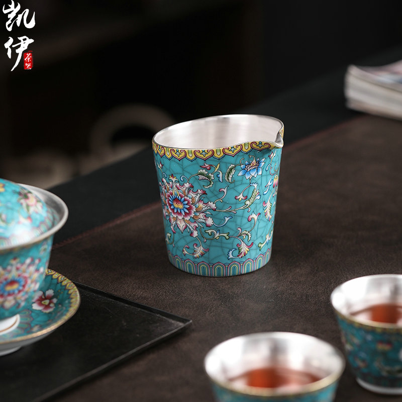 Colored enamel 999 coppering. As fair silver cup kung fu tea tea ware jingdezhen ceramic points have a cup of tea tea accessories