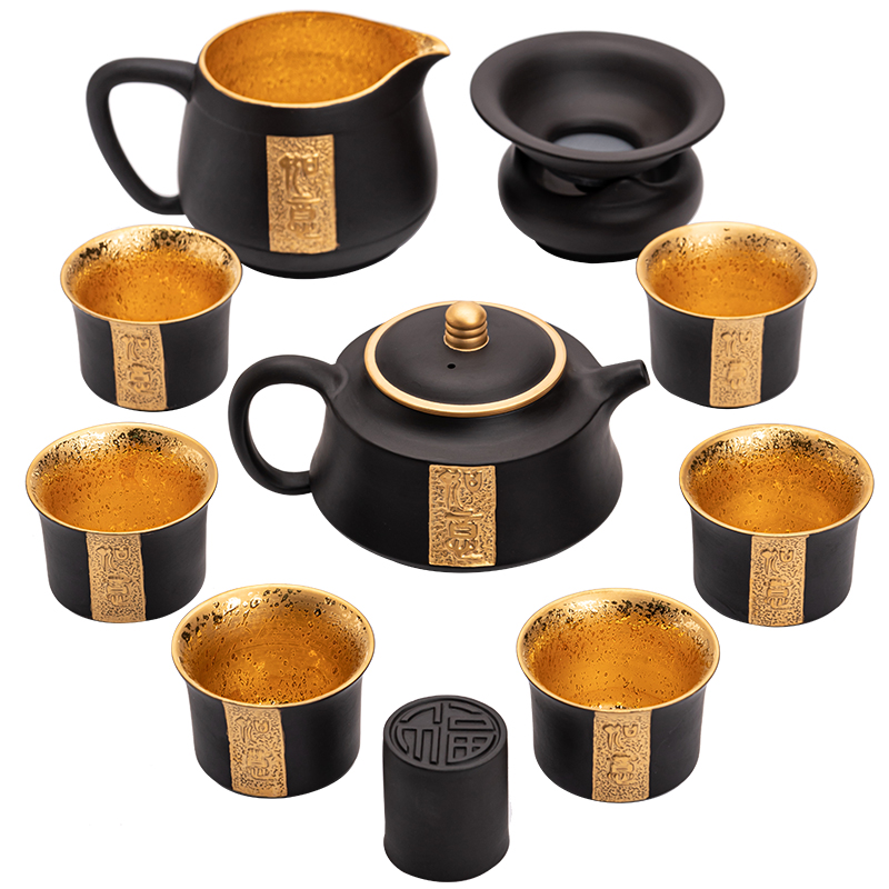 Ruyi violet arenaceous gold tea sets suit a complete set of kung fu tea set of violet arenaceous lid to use household utensils
