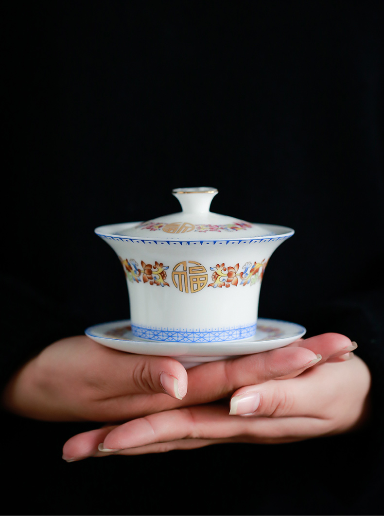 Kate colored enamel porcelain tea tureen jingdezhen ceramic bowl three tureen large single finger bowl of tea taking