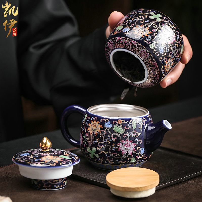 Silver colored enamel riches and honour flowers coppering. As kung fu tea sets tea pot lid bowl of jingdezhen ceramic tea set