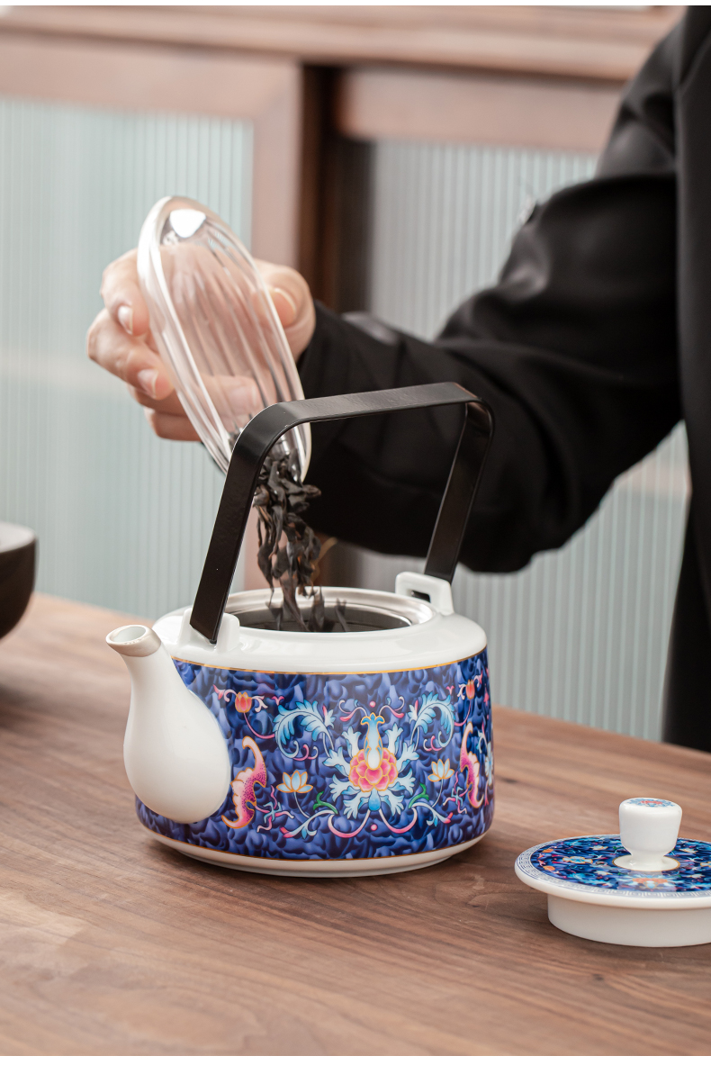 Pure color enamel trail pot coppering. As silver tea set large capacity girder silver pot of jingdezhen ceramic tea cups