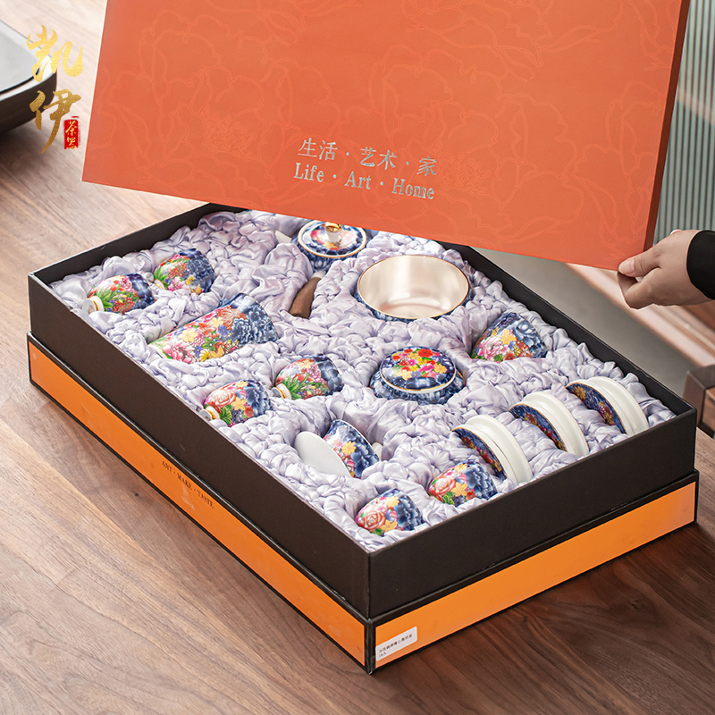 Flower embroidery colored enamel coppering. As silver tea set silver tureen of jingdezhen ceramic tea cup, office home