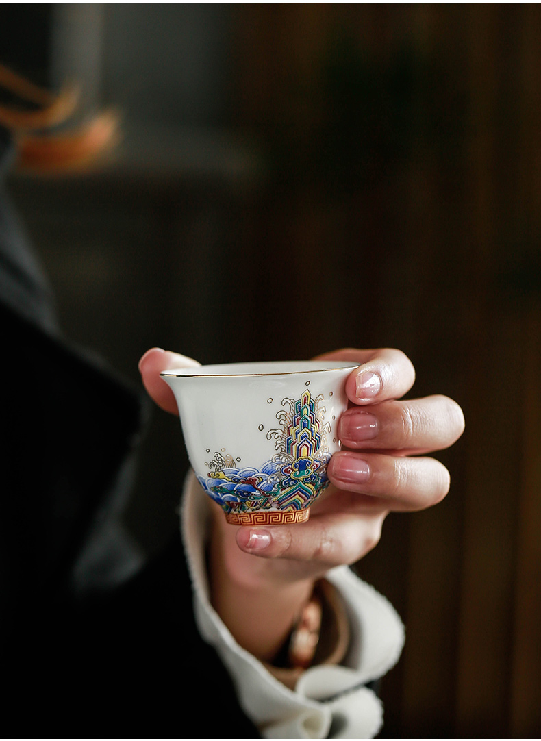 Colored enamel kung fu tea set gift tureen masters cup ceramic cups home office of a complete set of tea sets