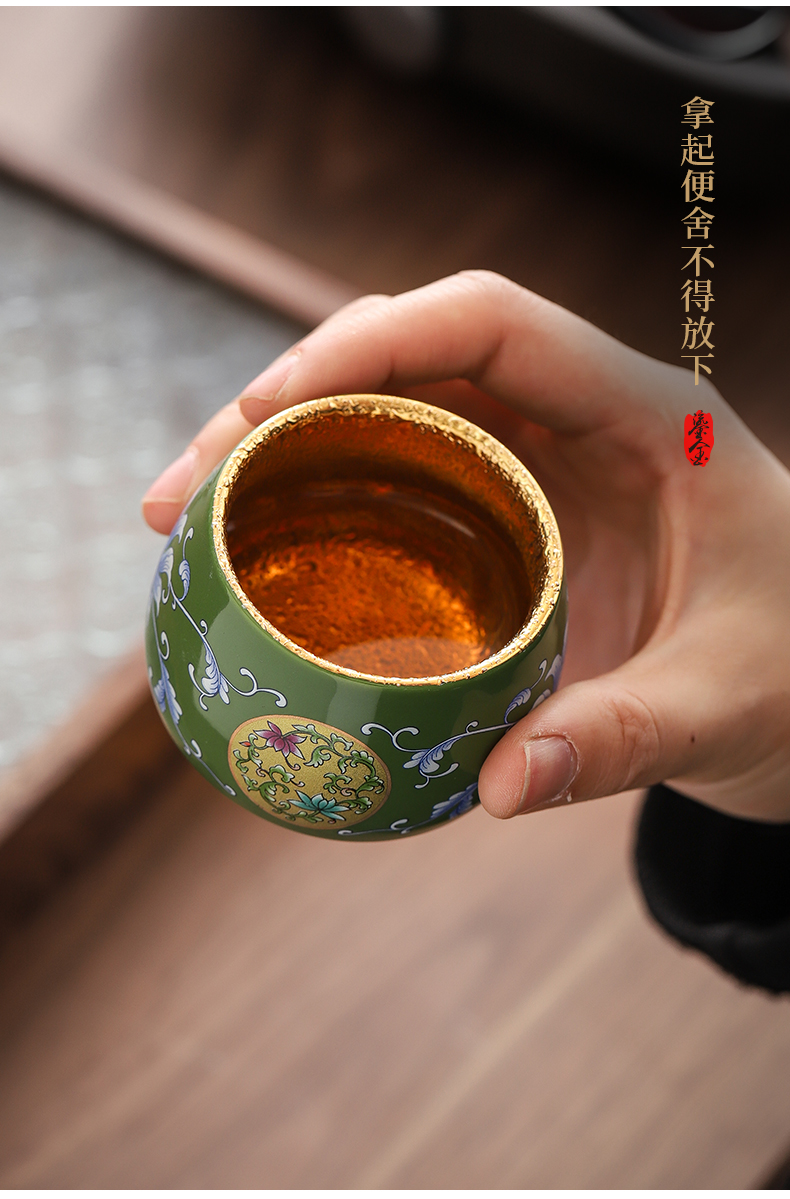 Colored enamel gold cup creative ceramic sample tea cup master cup single CPU kung fu tea tea bowl, gift boxes