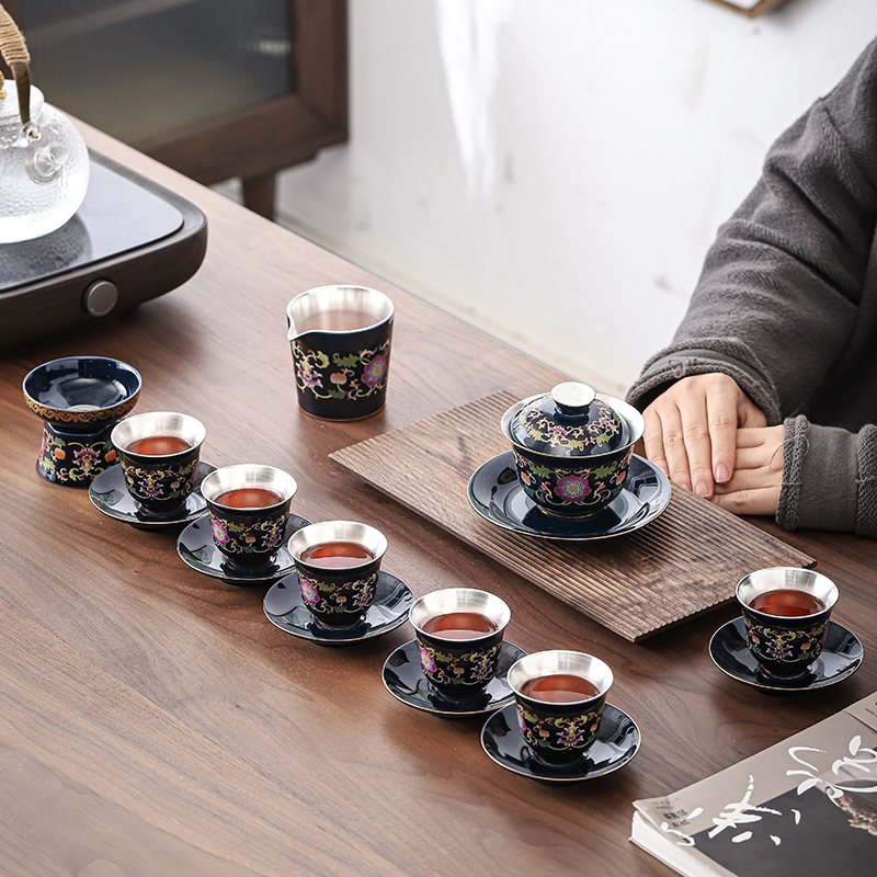 RuHuaShiJin tasted silver gilding kung fu tea sets jingdezhen ceramic tea set home office gift tea set the teapot