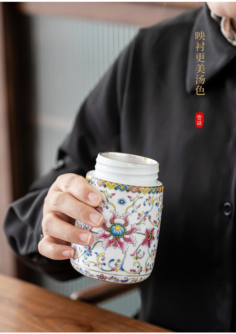 Colored enamel coppering. As silver court wind warm heart cup of jingdezhen ceramic tea cup silver cup vacuum cup warm hand