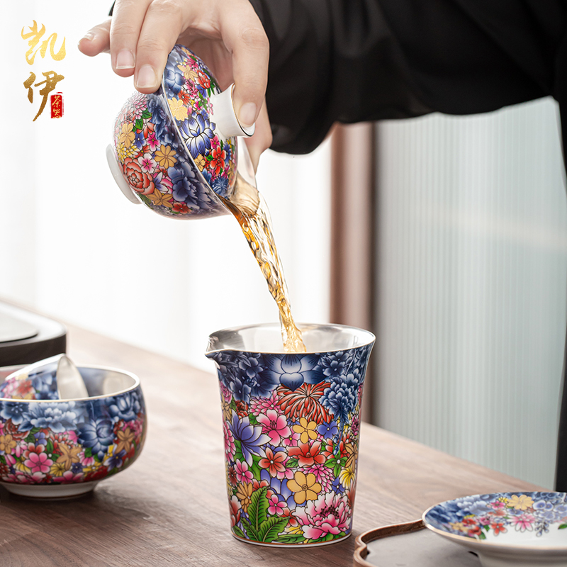 Flower embroidery colored enamel coppering. As silver tea set silver tureen of jingdezhen ceramic tea cup, office home
