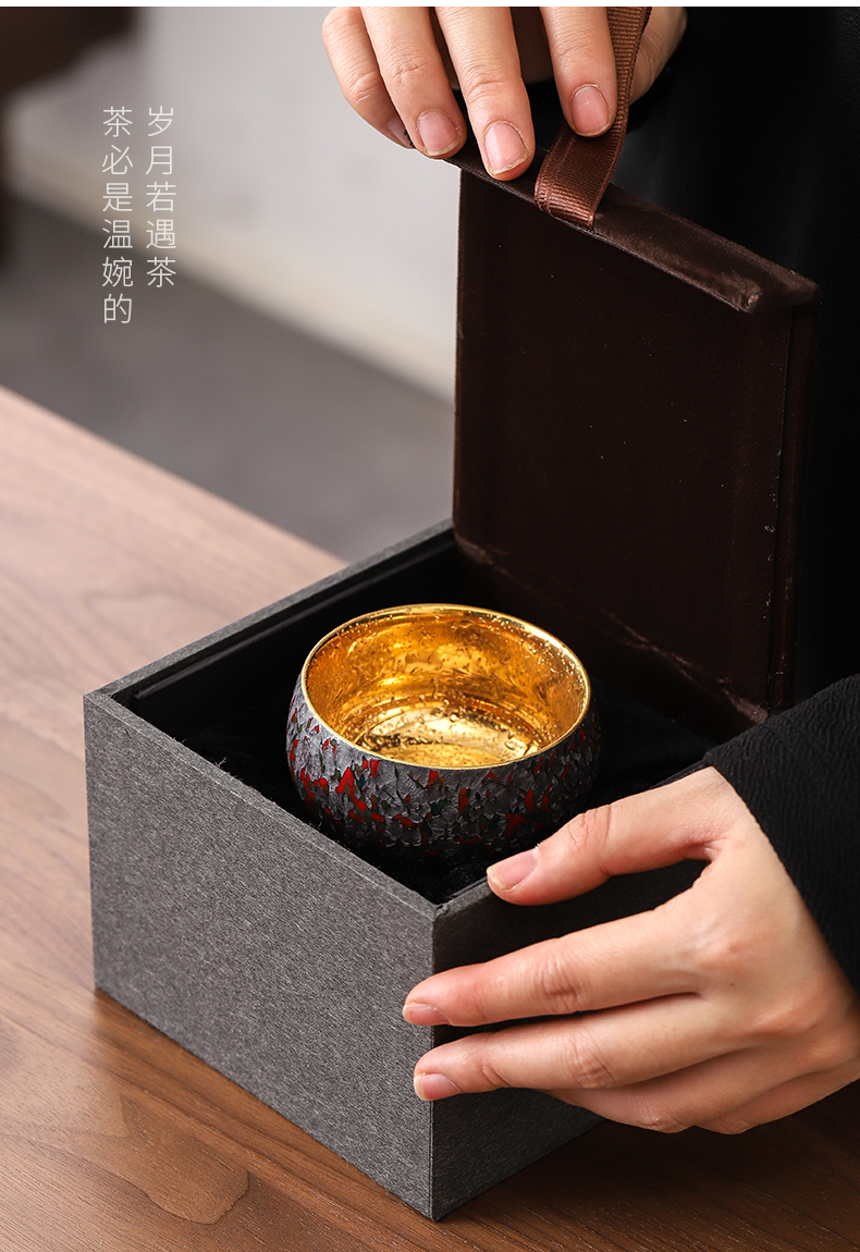 Manual 24 k gold see colour sample tea cup single glass cups built red glaze, ceramic tea bowl masters cup