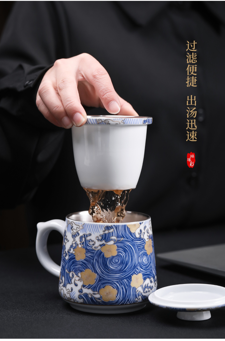 Colored enamel flowers coppering. As silver cup office of jingdezhen ceramic cup silver cup hand grasp cup filter cups