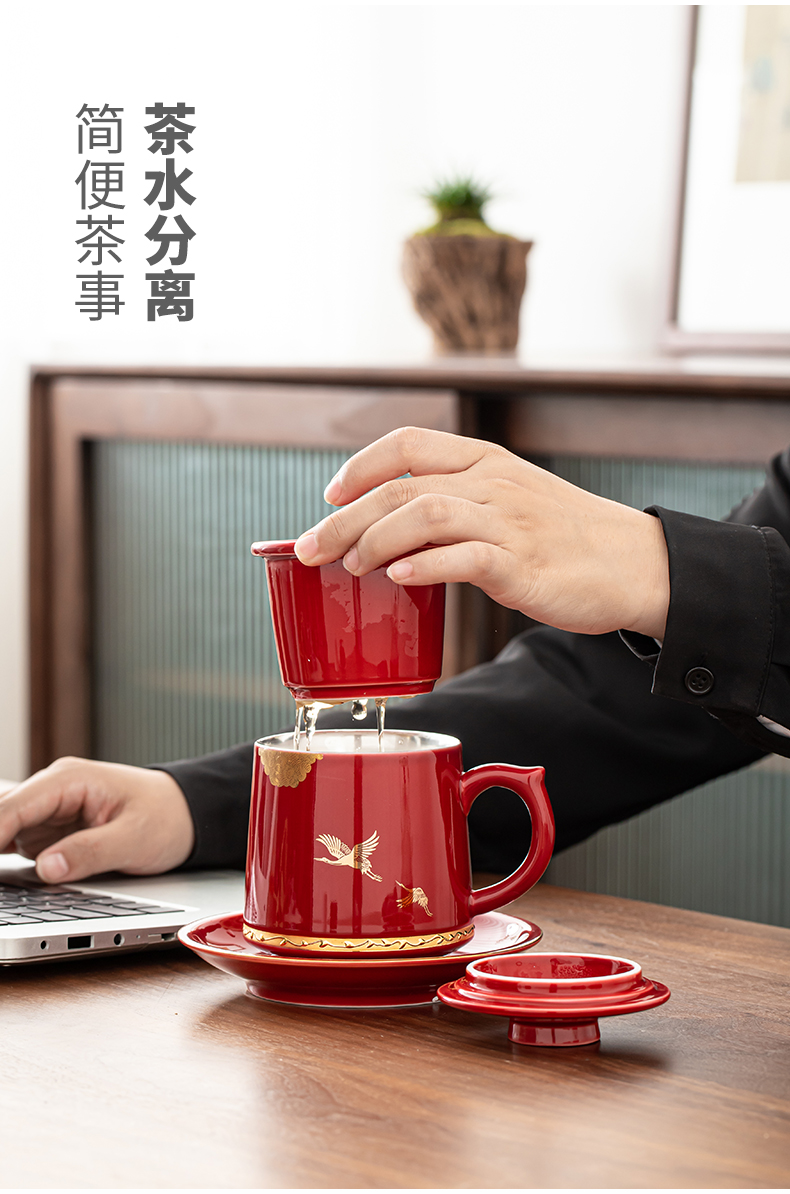 Tasted silver gilding office glass ceramic cup with cover filter office separation large silver cup tea tea cup