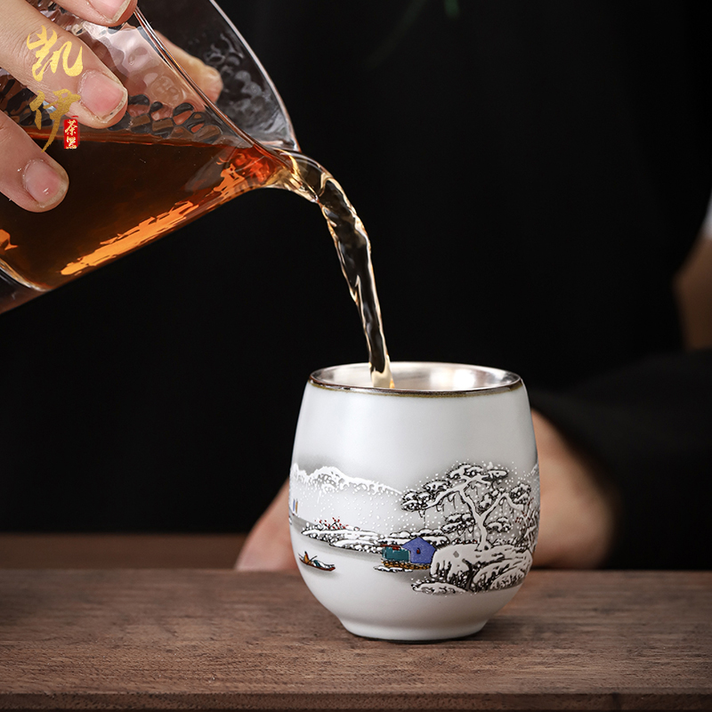 Tasted silver gilding on your up hand - made master kung fu tea cup sample tea cup jingdezhen ceramics snowflakes cup silver cup