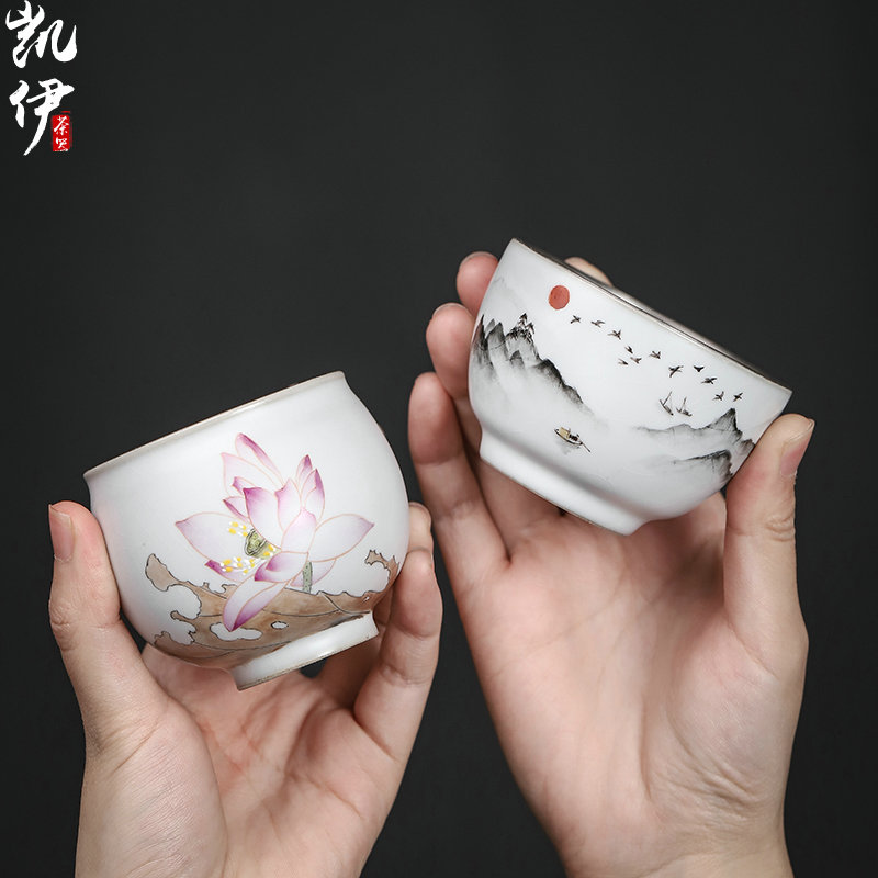 Start your up 999 coppering. As hand - made master cup sample tea cup silver cup of jingdezhen ceramics kung fu tea set silver cup