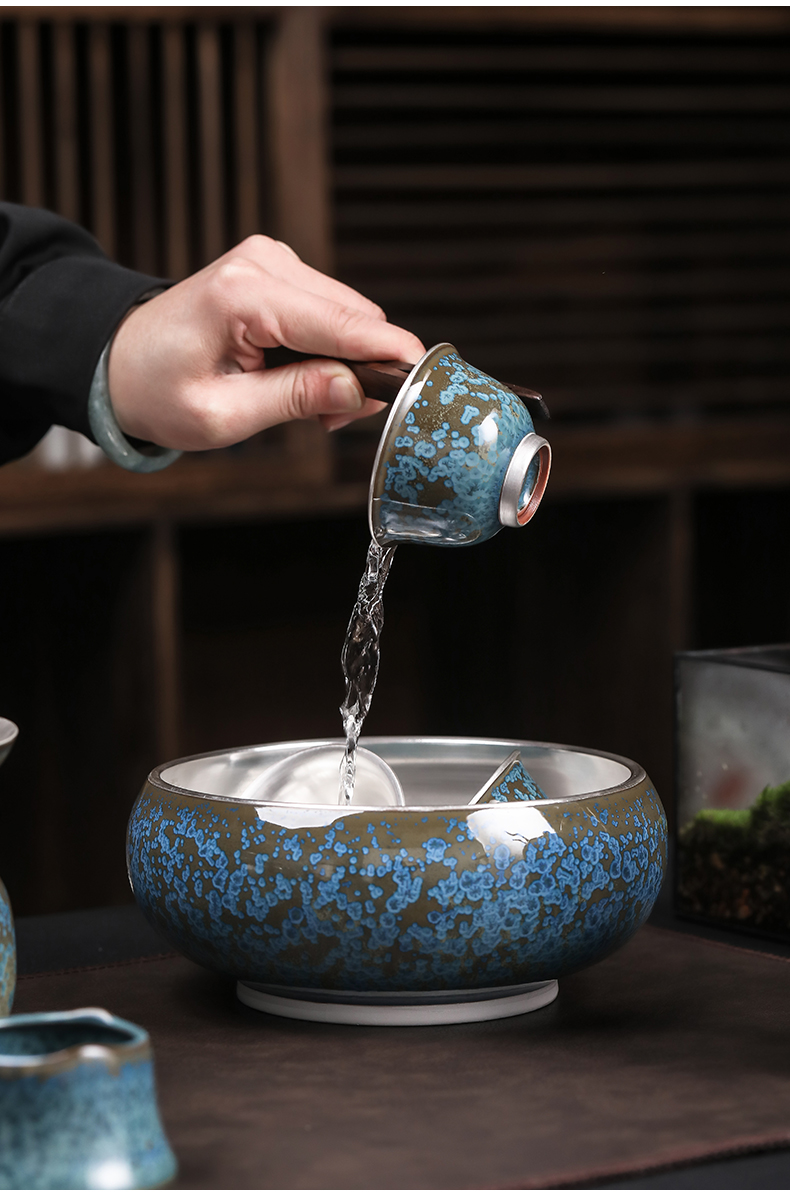 Taiwan floating cui aquamarine ceramic tea wash to wash large cup writing brush washer tea in hot water jar barrel parts tea sets