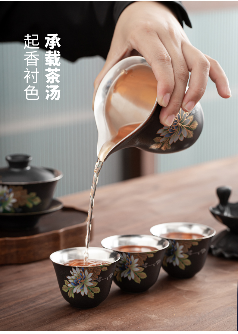 Tasted silver gilding elegant tea set suit household jingdezhen ceramic kung fu tea tea tureen teapot silver cup