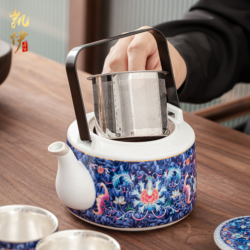 Pure color enamel trail pot coppering. As silver tea set large capacity girder silver pot of jingdezhen ceramic tea cups