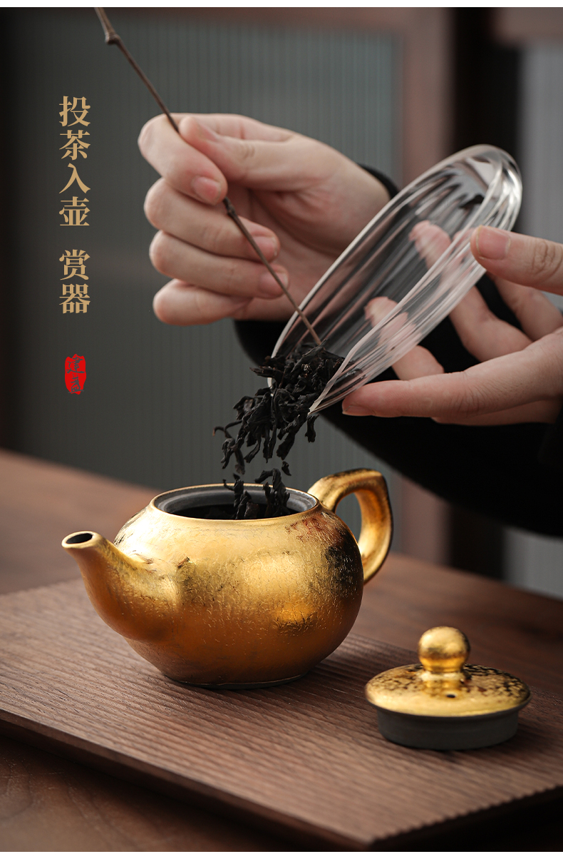 Gold teapot temmoku up built lamp that kung fu tea kettle checking ceramic teapot tea hand grasp pot