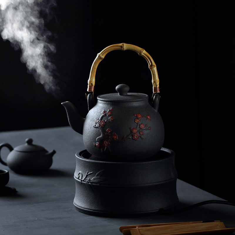Kate undressed ore lava rock -.mute electric TaoLu cooking pot hand - made name plum flower pattern maker teapot big capacity of the jug