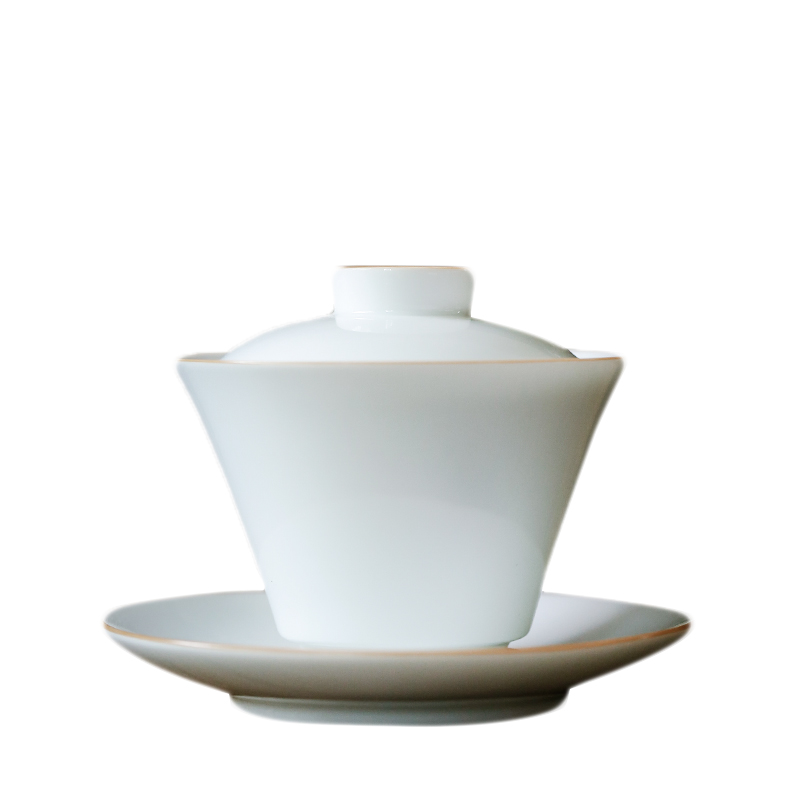 Kate dehua white porcelain fat white three just tureen ceramic kung fu tea set the item to make tea bowl to bowl bowl