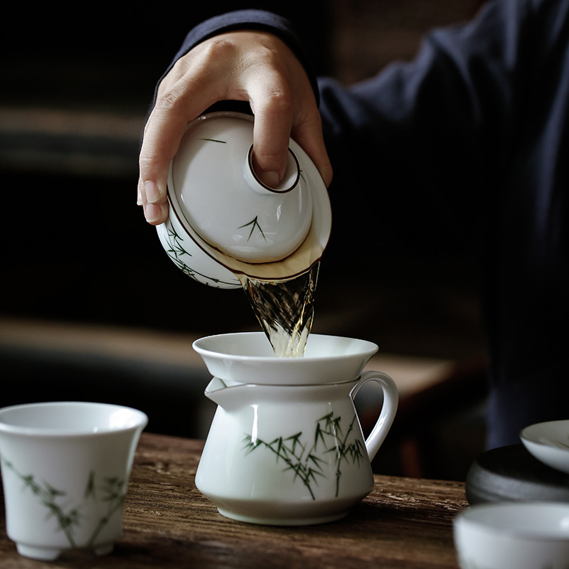 Kate hand - made white porcelain tureen three cups to jade mud thin tire shards of household ceramic kung fu tea tea set