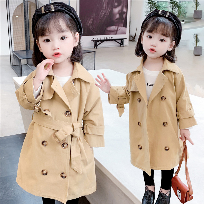 Girl's windjersey 2022 new spring and autumn 3 Inn-style spring dress Children's suit for long version 4 female baby coat tide