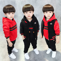 Boys autumn and winter boys set 1 baby three-piece set 2 plus velvet thickened 3 children foreign childrens clothes 4 years old