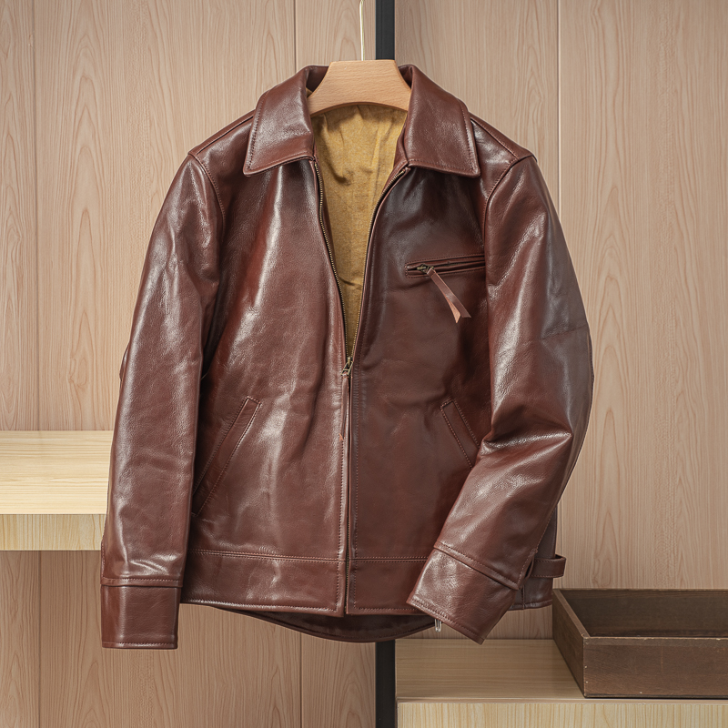 Anti-season half price pure giving back to the men's head layer of imported oil wax cow leather retro Amei click the leather leather jacket