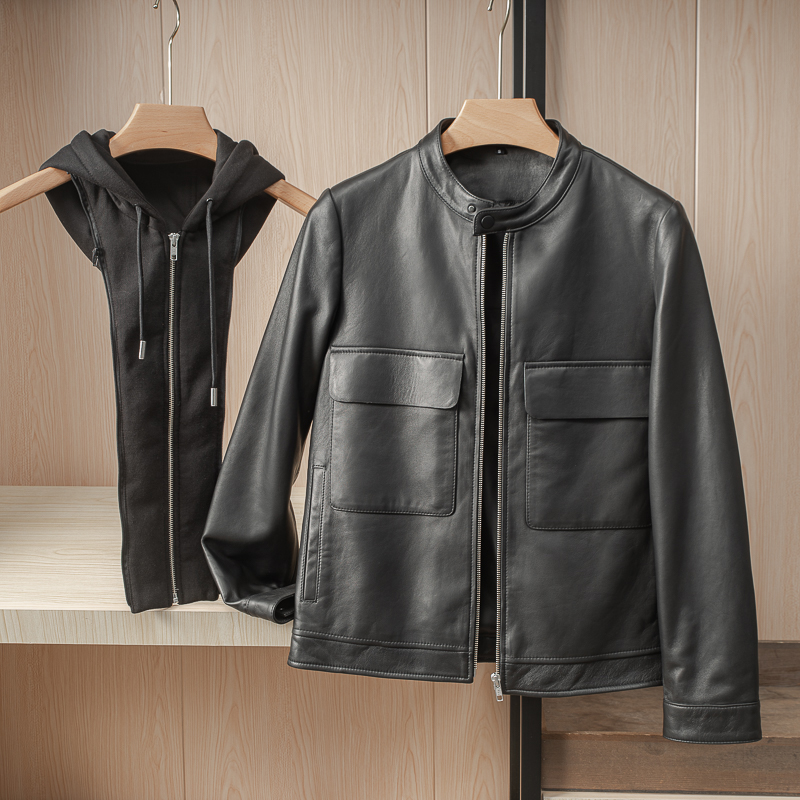 Pure extravagant class to flexo men Turkish imports little lamb leather removable cap overboard positive leather leather jacket